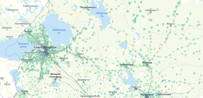 Зона покрытия МТС на карте Рошаль 